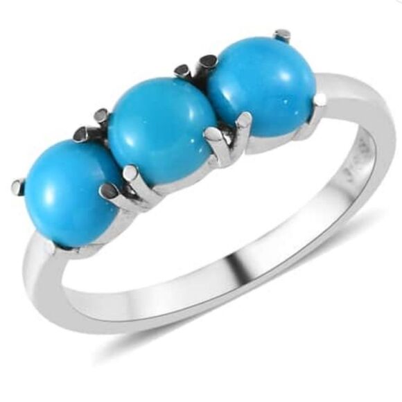 Sleeping Beauty Turquoise 3 Stone Ring Size 7 - Picture 1 of 14